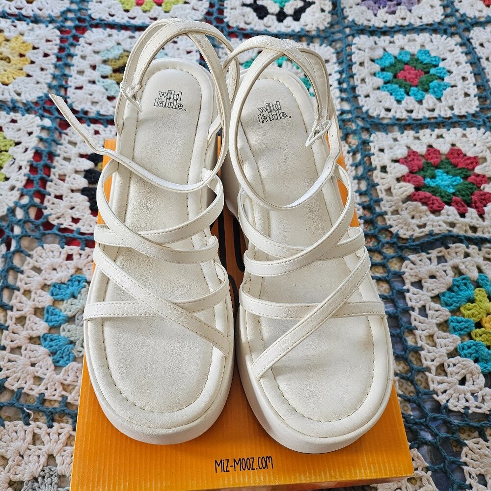 White strappy platform sandals